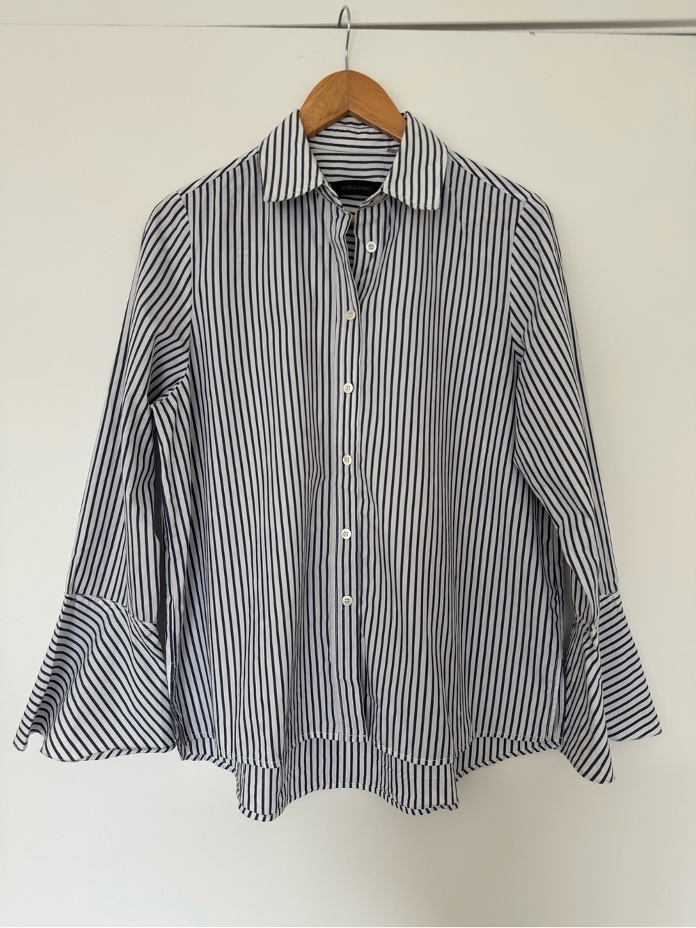 Elena Miro Striped Button Down Long Sleeve Shirt Bell Cuff Sleeve Size 6